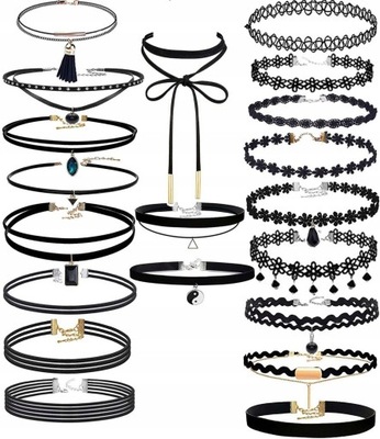 Zestaw 20 szt choker naszyjnik rzemyk koronka boho