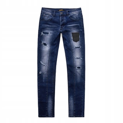 Jeansowe męskie proste spodnie z dziurami - 33