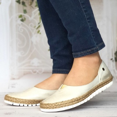 Mokasyny espadryle damskie złote MACIEJKA 05056 36