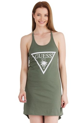 GUESS BEACH Zielona sukienka z trójkątnym logo L