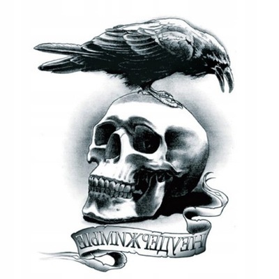 Tatuaż tymczasowy zmywalny KRUK czaszka ptak fake skull wstążka mroczny