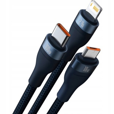 Kabel Baseus 3w1 USB-C Lightning 100W 1.2 MicroUSB