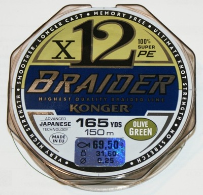 Konger plecionka Braider X12 0,25mm 69,50 kg ziel.