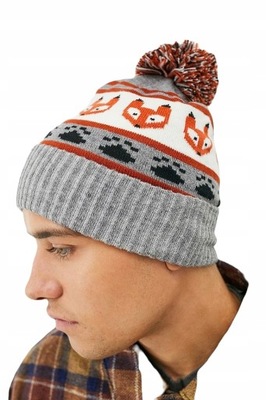 KAVU WZORZYSTA CZAPKA BEANIE Z POMPONEM