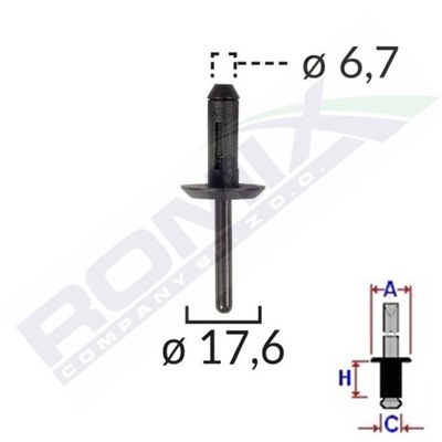 Nit plastikowy 6,7mm GM VW AUDI SKODA SEATx10szt x10szt 