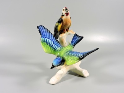 Figurka 2 ptaki szczygieł sikorka porcelana Cortendorf 1950