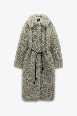 ZARA FUTERKO BOUCLE PŁASZCZ SZARY S/M LUX