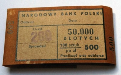 Banderola NBP z paczki PRL - 500 zł Tadeusz Kościuszko