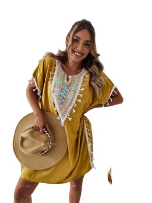 Sukienka oversize frędzelki BOHO