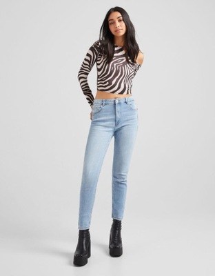 BERSHKA NIEBIESKIE JEANSY SKINNY HIGH WAIST (38)