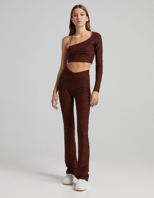 BERSHKA_BRĄZOWE SPODNIE FLARE 5218187 R.XS