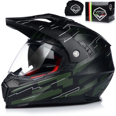 CASCO PARA MOTOCICLETA | VITO MOLINO ARMY | ENDURO CROSS QUAD ATV + VENTANAS +BLENDA  