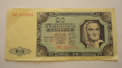 Banknot 20 złotych 1948 seria HR stan 2-