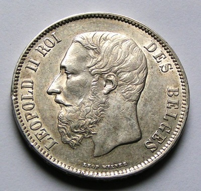 Belgia 5Fr Leopold II 1873r -Ag do gradingu