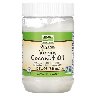 NOW Foods Organic Virgin Coconut Oil 355ml Wegański Keto Bez GMO Bez Cukru