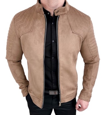 Kurtka meska zamszowa bezowa biker M-7196 Stylovy XL