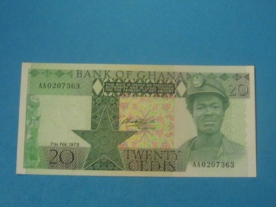 Ghana Banknot 20 Cedis AA ! Rzadszy rocznik 1979 UNC P-21a