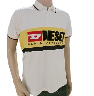 DIESEL koszulka męska polo bawełniana biała logo L