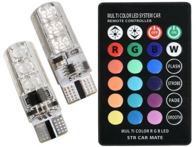 2 LUCES W5W DIODO LUMINOSO LED T10 5050 SMD MULTICOLOR + CONTROL REMOTO  