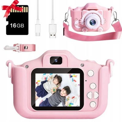 Aparat Cyfrowy Kamera dla Dzieci Różowy HD + 16GB