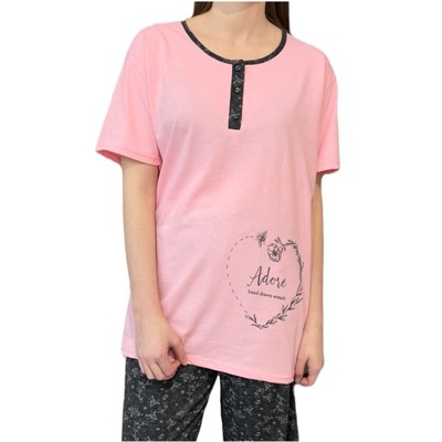 Piżama damska różowy krótki rękaw serce adore XL