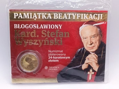 NUMIZMAT PLATEROWANY 24-KARATOWYM ZŁOTEM KARD. STEFAN WYSZYŃSKI