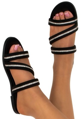 KLAPKI DAMSKIE WSUWANE CZARNE PASKI 39