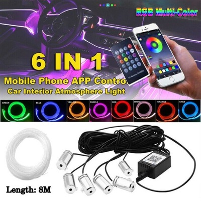 8M CABLE DE FIBRA ÓPTICA EL WIRE AMBIENT DIODO LUMINOSO LED RGB SMART APP  