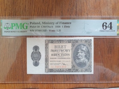 Banknot 1 złoty 1938 PMG 64