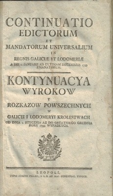 Kontynuacja wyroków y rozkazów... w Galicyi.. 1799