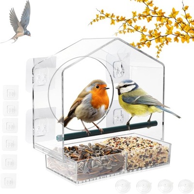 Domek dla ptaków okienny, karmnik, przezroczysty, akrylowy, karmnik