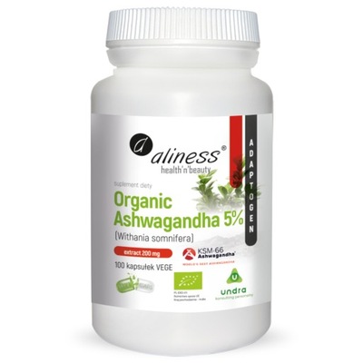 Aliness Organic ASHWAGANDHA 5% KSM-66 200 mg 100 kapsułek