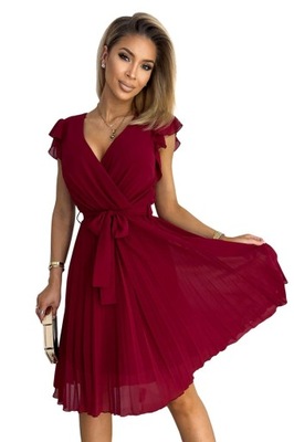 Plisowana sukienka z dekoltem i falbankami - XL