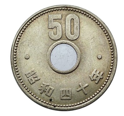 JAPONIA 50 YEN 1965 ROK 40 Y#76 - KWIAT - Z OTWOREM