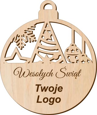 Bombki drewniane z LOGOTYPEM logo firmy świąteczna