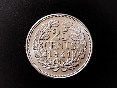 Moneta 25 Cents Holandia z 1941r. Srebro!!!
