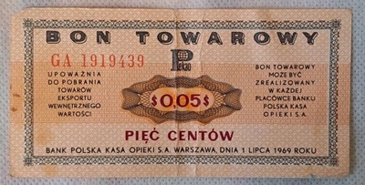 5 centów 1969 bon towarowy Pewex seria GA