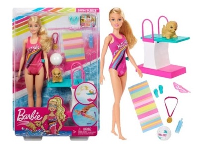 Barbie Pływaczka z pieskiem Oryginał Mattel GHK23