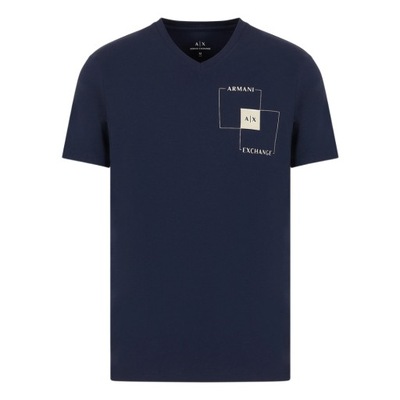 ARMANI EXCHANGE - T-shirt Slim Fit granatowy z beżowym logo L