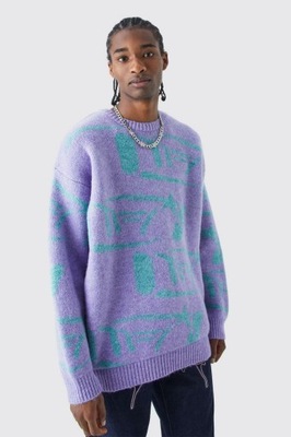 BOOHOO FIOLETOWY SWETER OVERSIZE WZÓR 3BE NG6__M