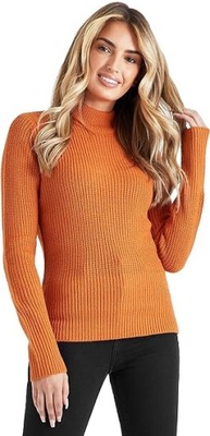 Sweter, sweterek z półgolfem, damski, miedziany, prążkowany, rozmiar S