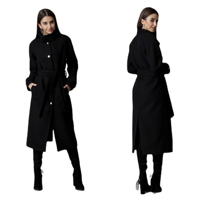 Długi płaszcz jednorzędowy wiązany czarny XL