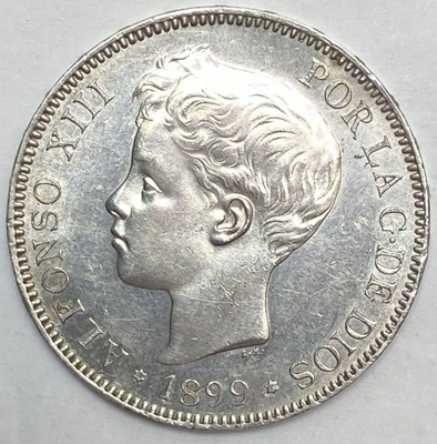 Hiszpania, Alfonso XIII 5 Pesetas 1899 STAN srebro *302
