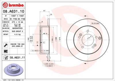 DISCOS DE FRENADO PARTE TRASERA BREMBO 08.A631.11 08A63111  