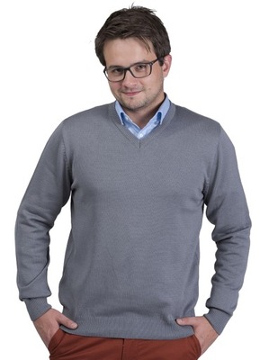 Sweter męski w serek - popiel XL - M.Lasota