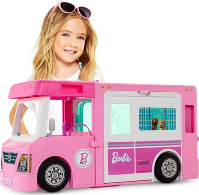Barbie 3-in-1 Dream Camper, Fully-Furnished Barbie Dreamcamper Transformabl