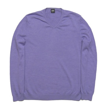 HUGO BOSS Slim Fit męski fioletowy wełniany sweter V-Neck w serek L