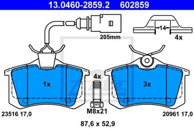 ATE 13.0460-2859.2 PADS BRAKE REAR VW SHARAN 95-10  