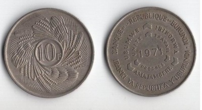 BURUNDI 1971 10 FRANCS