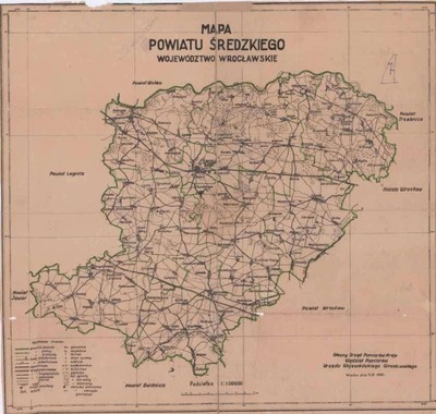 Mapa powiatu średzkiego. 1:100.000. 1949